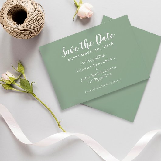 Save The Date Elegant Sage Green Delicate Romantic Calligraphy