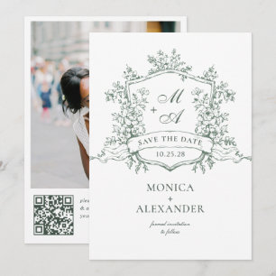 Save The Date Elégant Sage Green Fleurs de Jardin Français Maria