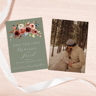 Save The Date Élégant Sage Green Floral Enregistrer la date