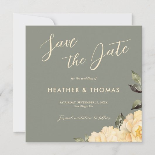 Save The Date Élégant Sage Green Floral Enregistrer La Date Invi (Devant)