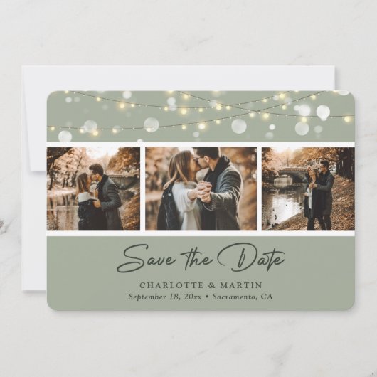 Save The Date Elégant Sage Green Mariage Photo Enregistrer La Da (Devant)