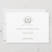 Save The Date Élégant Sage Green Monogram Crest Mariage (Devant)