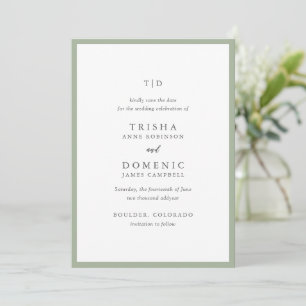 Save The Date Élégant Sage Green Monogramme Mariage moderne