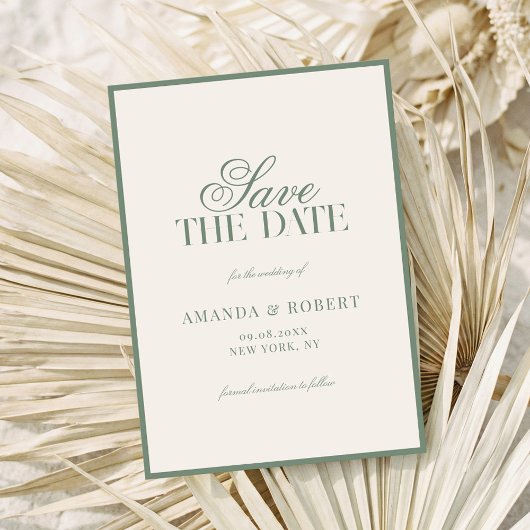 Save The Date Elegant Sage Green Old Money Wedding