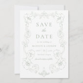 Save The Date Elegant Sage Green Ornate Floral Frame Wedding (Devant)