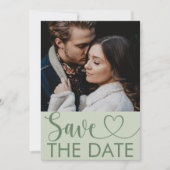 Save The Date Elégant Sage Green Photo & Heart Enregistrer la da (Devant)