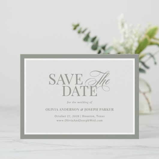 Save The Date Elegant Sage Green Photo | Luxe classique (Debout devant)