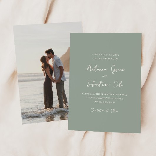 Save The Date Elégant Sage Green Photo Mariage moderne