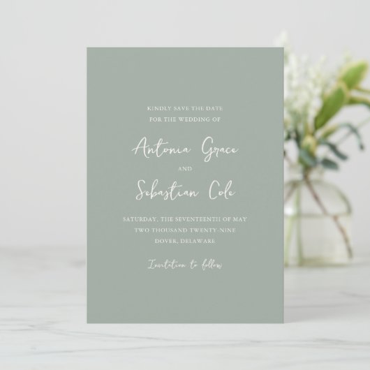 Save The Date Elégant Sage Green Photo Mariage moderne (Debout devant)
