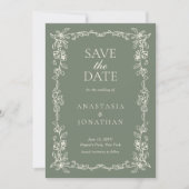 Save The Date Elegant Sage Green Vintage Wedding (Devant)