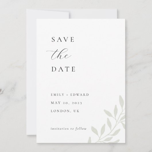 Save The Date Elégant Sage Greenery Photo Mariage Enregistrer la (Devant)