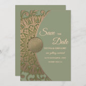 Save The Date Elégant Sage moderne vert & or classique mandala (Devant / Derrière)
