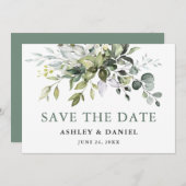 Save The Date Elégant Sage Vert Aquarelle Verdure (Devant / Derrière)