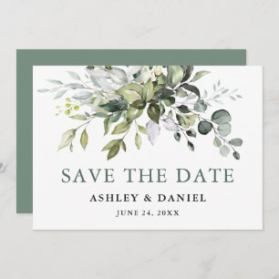 Save The Date Elégant Sage Vert Aquarelle Verdure