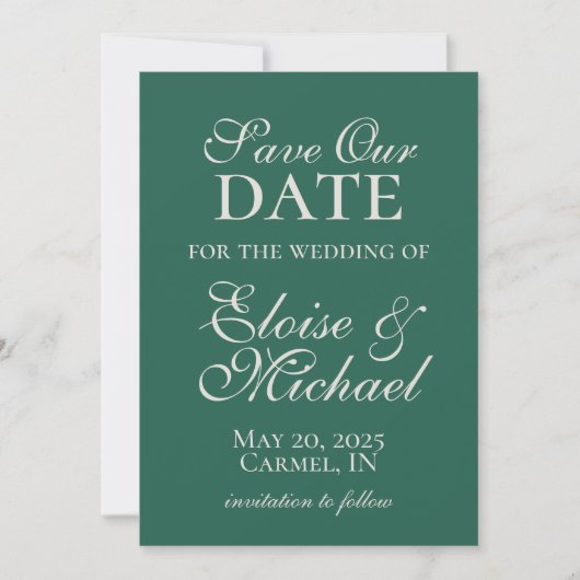 Save The Date Elégant Sage Vert Mariage Enregistrer la date (Devant)