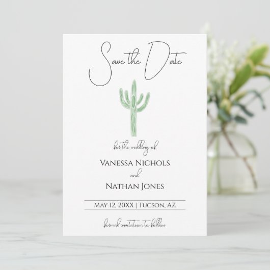 Save The Date Élégant Saguaro Cactus Enregistrer La Date Invitat (Debout devant)