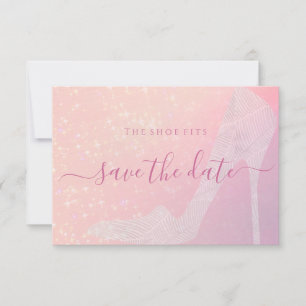 Save The Date Élégant scintillement rose conte de fée chaussure