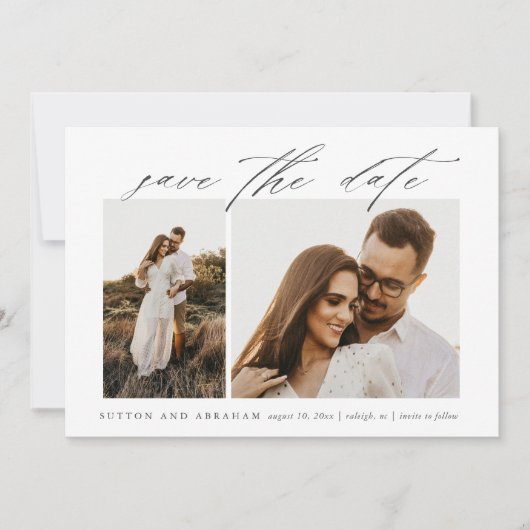 Save The Date Élégant Script 2 Photo Mariage (Devant)