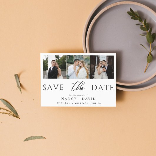 Save The Date Élégant Script 3 Collage photo mariage