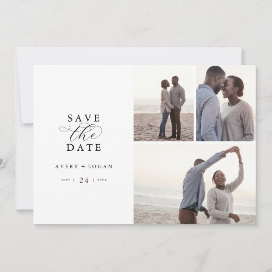 Save The Date Élégant Script 3 Photo Collage Enregistrer La Date (Devant)
