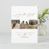 Save The Date Élégant Script 4 mariage photo Enregistrer les dat (Debout devant)