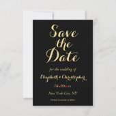 Save The Date Élégant Script Black Faux Gold Mariage Fiançailles (Devant)