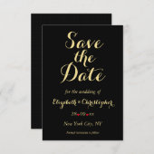 Save The Date Élégant Script Black Faux Gold Mariage Fiançailles (Devant / Derrière)