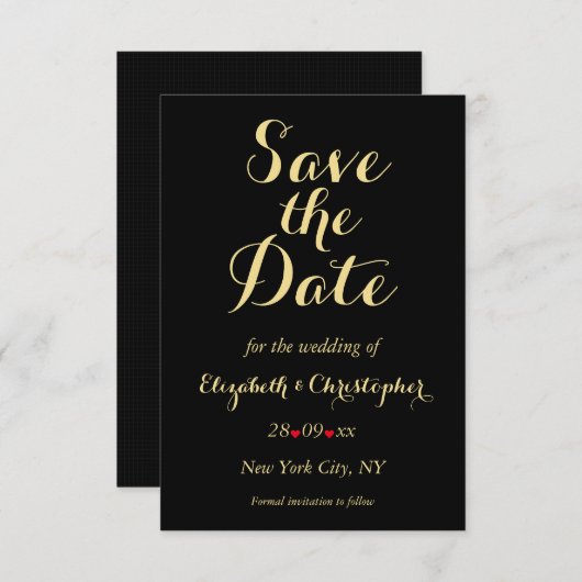 Save The Date Élégant Script Black Faux Gold Mariage Fiançailles (Devant / Derrière)