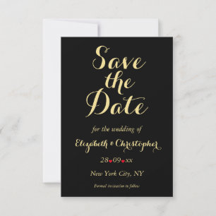 Save The Date Élégant Script Black Faux Gold Mariage Fiançailles