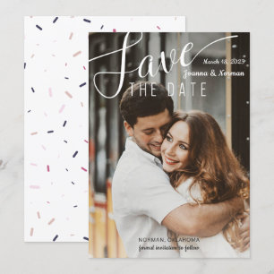 Save The Date Élégant Script Blanc Confetti Enregistrer La Date