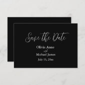 Save The Date Élégant script blanc et noir Enregistrer la date (Devant / Derrière)