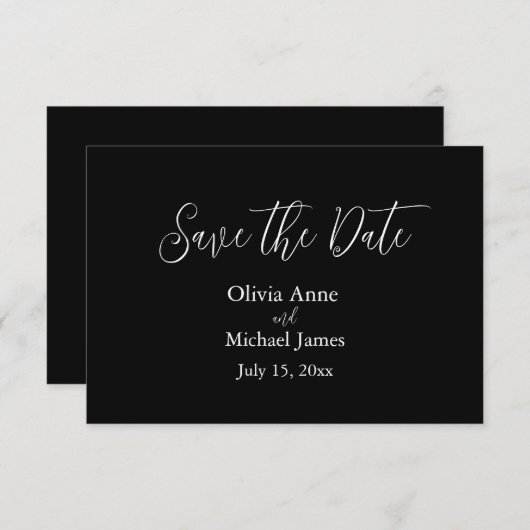 Save The Date Élégant script blanc et noir Enregistrer la date (Devant / Derrière)