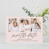 Save The Date Élégant Script Blush 3 Photo Collage (Debout devant)