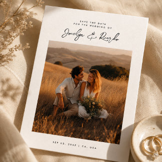 Save The Date Élégant Script Boho Photo Budget Enregistrer la Da