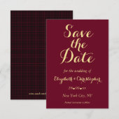 Save The Date Élégant Script Bourgogne Gold Mariage Fiançailles (Devant / Derrière)