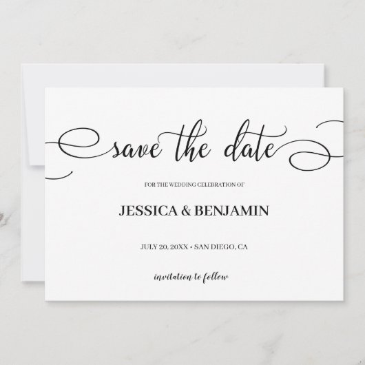 Save The Date Élégant Script Calligraphie Mariage Enregistrer la (Devant)