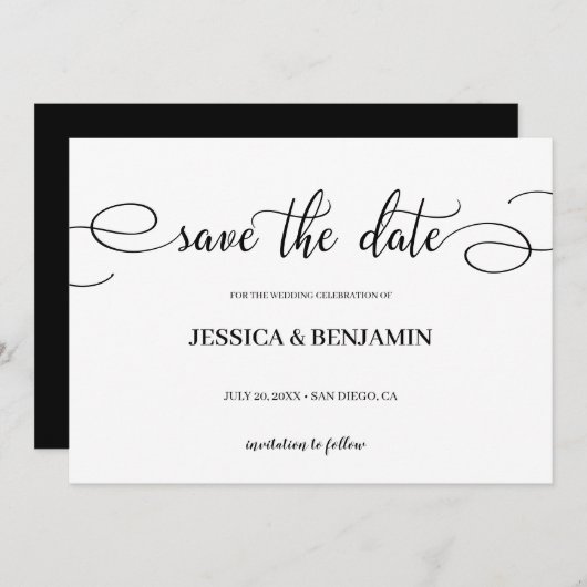 Save The Date Élégant Script Calligraphie Mariage Enregistrer la (Devant / Derrière)
