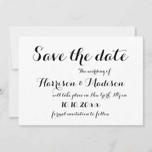 Save The Date Élégant script Calligraphie noir et blanc Mariage (Devant)