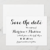 Save The Date Élégant script Calligraphie noir et blanc Mariage (Devant / Derrière)