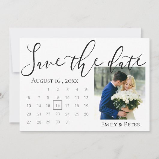 Save The Date Élégant Script Classy Back Mariage blanc photo (Devant)
