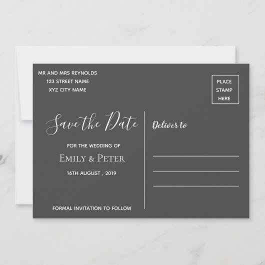 Save The Date Élégant Script Classy Back Mariage blanc photo (Dos)