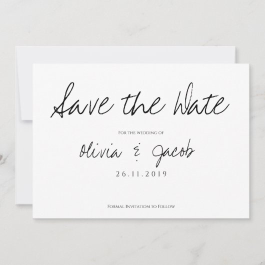 Save The Date Élégant Script Classy Mariage noir et blanc (Devant)