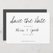 Save The Date Élégant Script Classy Mariage noir et blanc (Devant / Derrière)