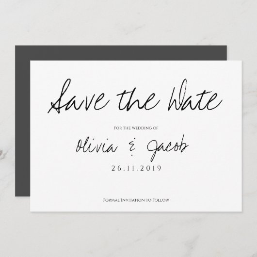Save The Date Élégant Script Classy Mariage noir et blanc (Devant / Derrière)