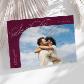 Save The Date Elegant Script Cranberry Curved Frame Photo