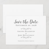 Save The Date Élégant script de calligraphie Delicate gris roman (Devant / Derrière)