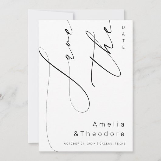 Save The Date Élégant script de calligraphie Mariage blanc clair (Devant)