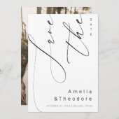 Save The Date Élégant script de calligraphie Mariage blanc clair (Devant / Derrière)