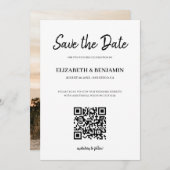 Save The Date Élégant Script de calligraphie QR Code Photo Enreg (Devant / Derrière)