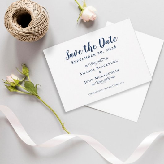 Save The Date Élégant Script Delicate Romantique Calligraphie Bl